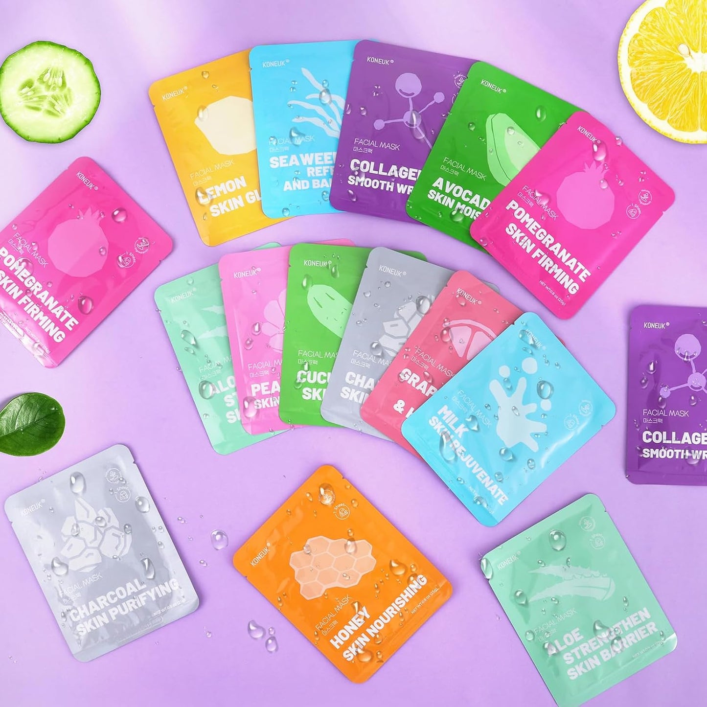 Hydrating Face Masks - 24 Pack Collagen Sheet Masks for Soothing & Moisturizing | All Skin Types, Spa Gift Set