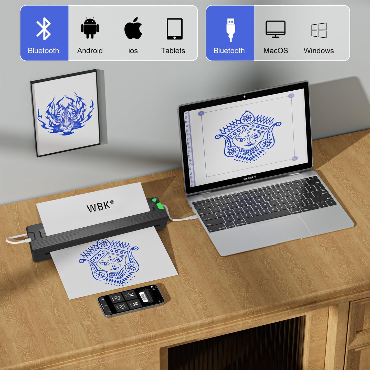 Tattoo Stencil Printer,for Tattoo Beginners&Artists,Portable-Wireless-Bluetooth-Thermal-Inkless Tattoo Printer Machine with 3pcs Tattoo Transfer Paper,Compatible with Phone/Pc