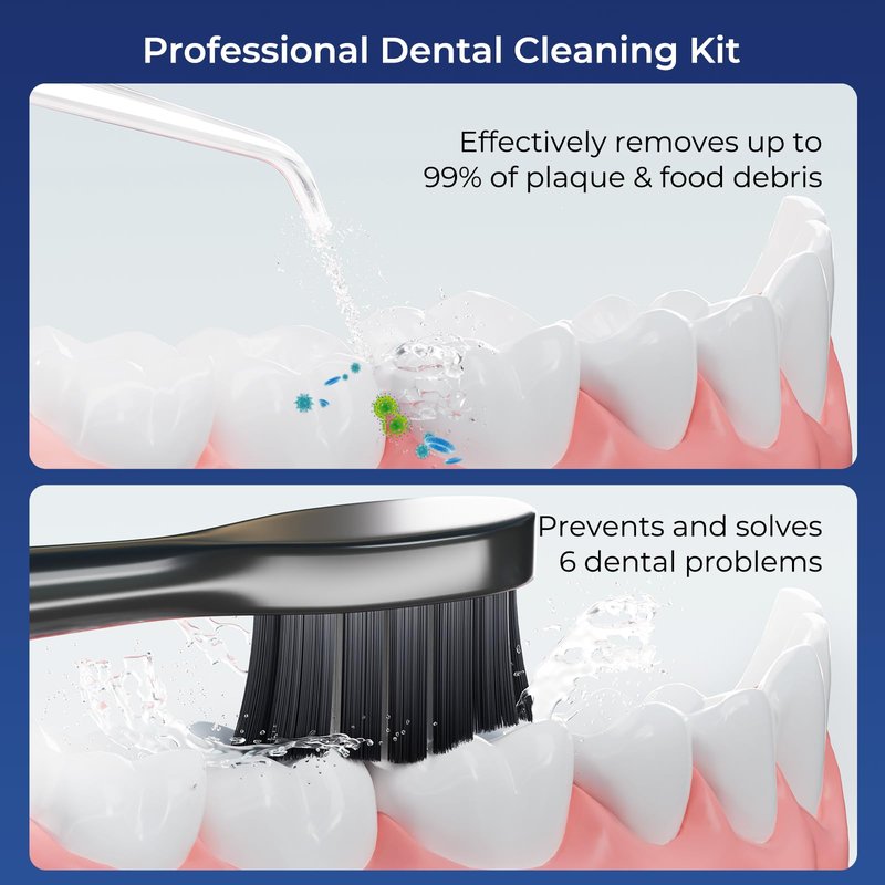 KUEIOX Electric Toothbrush with Water Cordless Flosser, 320ML Portable Travel Water Dental Flosser for Teeth with 5 Modes & 6 Jet Tips & IPX7 Waterproof for Teeth Cleaning and flossing (Black)