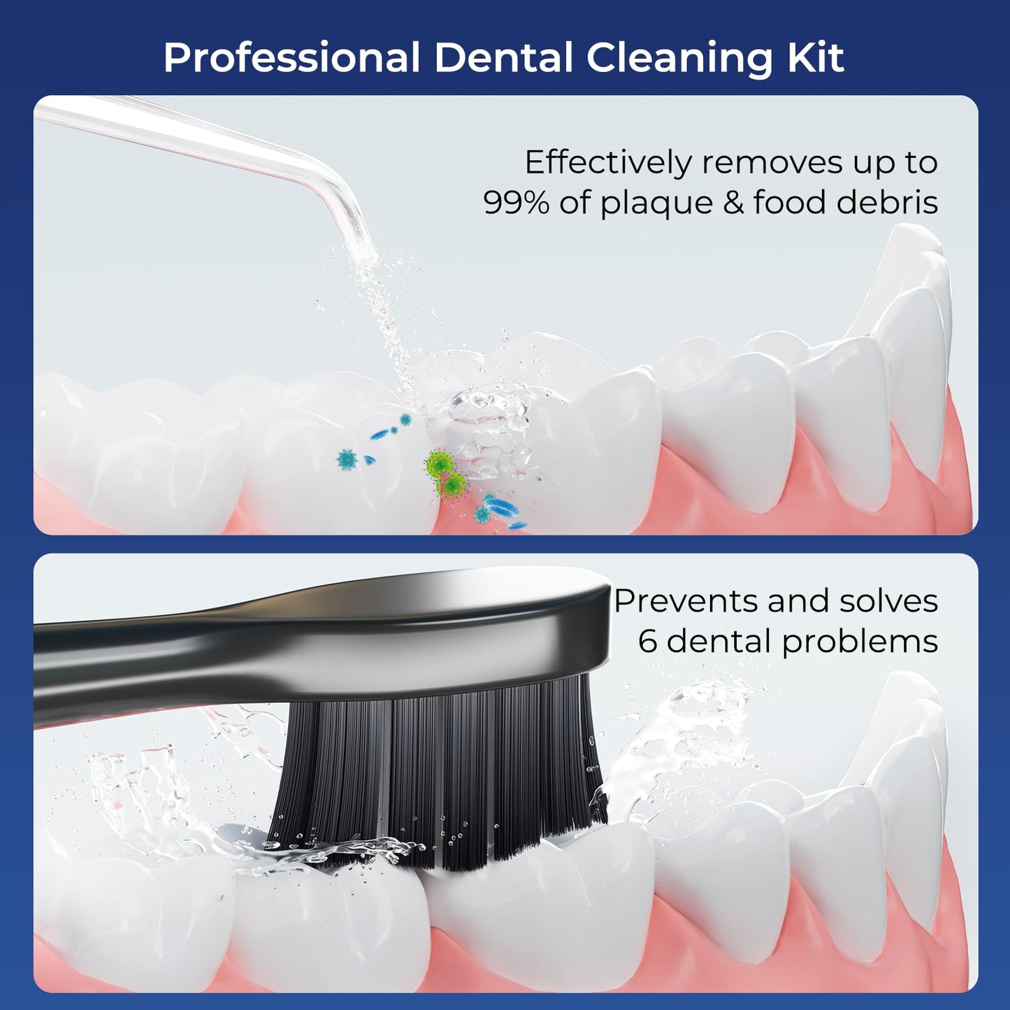 KUEIOX Electric Toothbrush with Water Cordless Flosser, 320ML Portable Travel Water Dental Flosser for Teeth with 5 Modes & 6 Jet Tips & IPX7 Waterproof for Teeth Cleaning and flossing (Black)