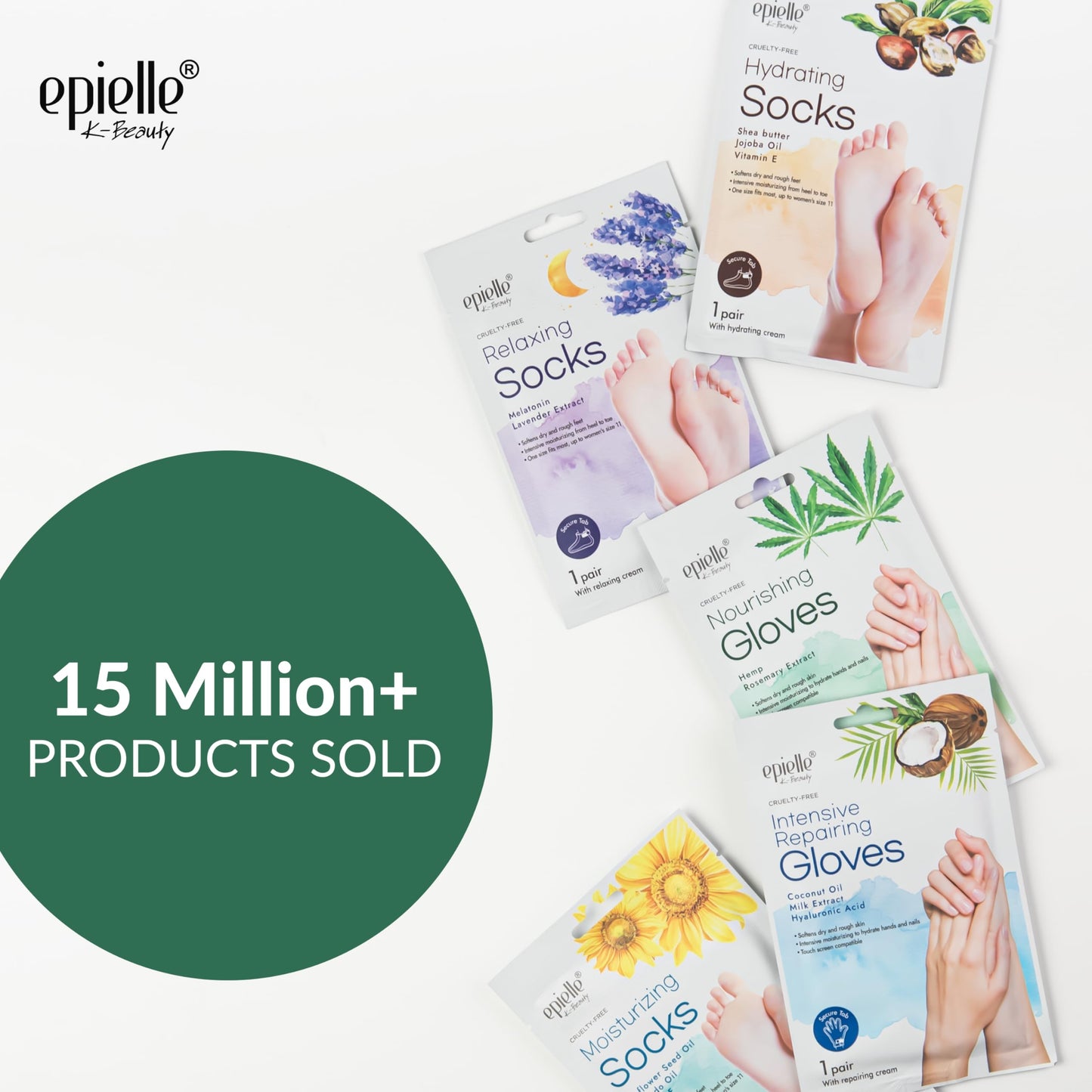 Epielle Relaxing & Nourishing Hand & Foot Masks, Soften Dry, Overworked Skin, Self Care Gifts for Women, Spa Kit, 6 Moisturizing Gloves & 6 Moisturizing Socks