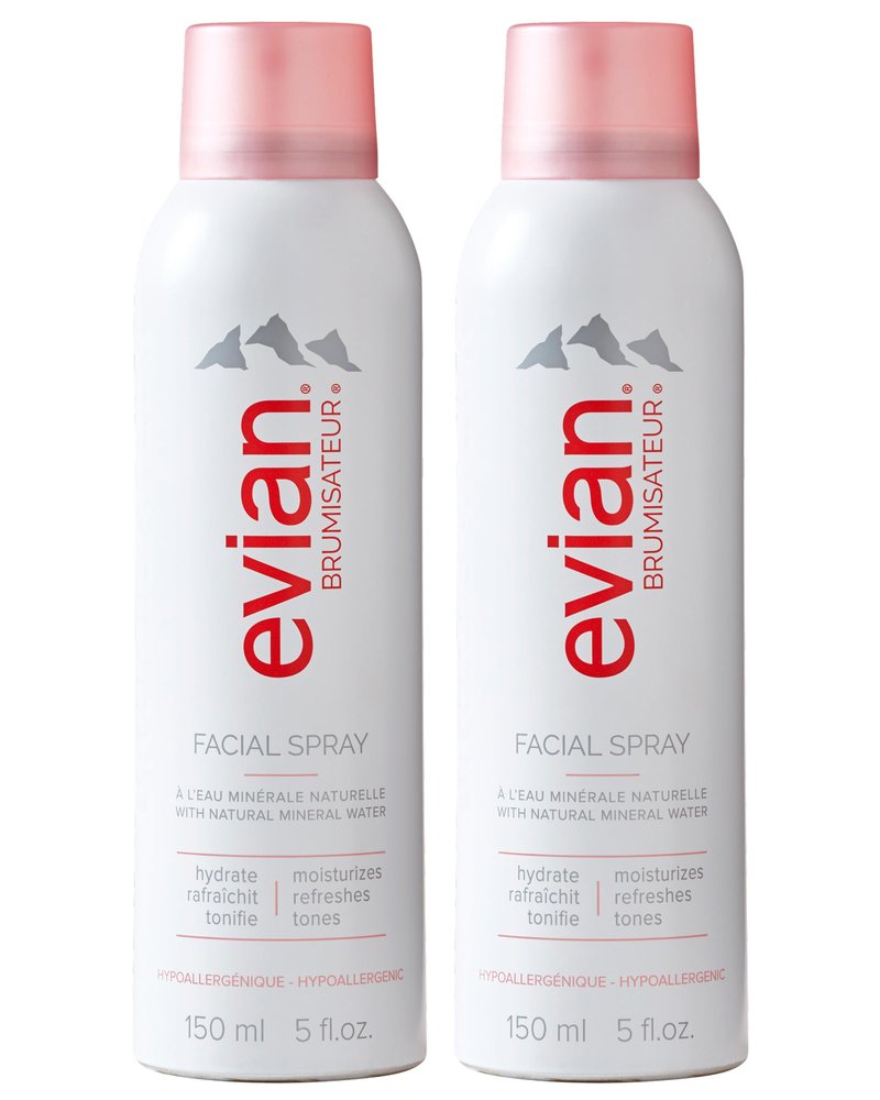Evian Facial Spray 5 oz Duo Hydrating Mineral Water Mist for Face & Skin Refreshes Makeup, Sets, & Tones Facial Spray Twin Pack for Daily Skincare and Lightweight Facial Moisturizer Mist