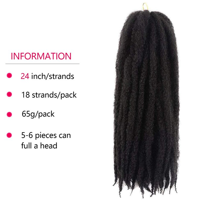 Marley Twist Braiding Hair Marley Braiding Hair Marley Braid Crochet Hair Long Afro Kinky Marley Twist Braid Hair Extensions Synthetic Fiber (24"6pcs, 1B#)