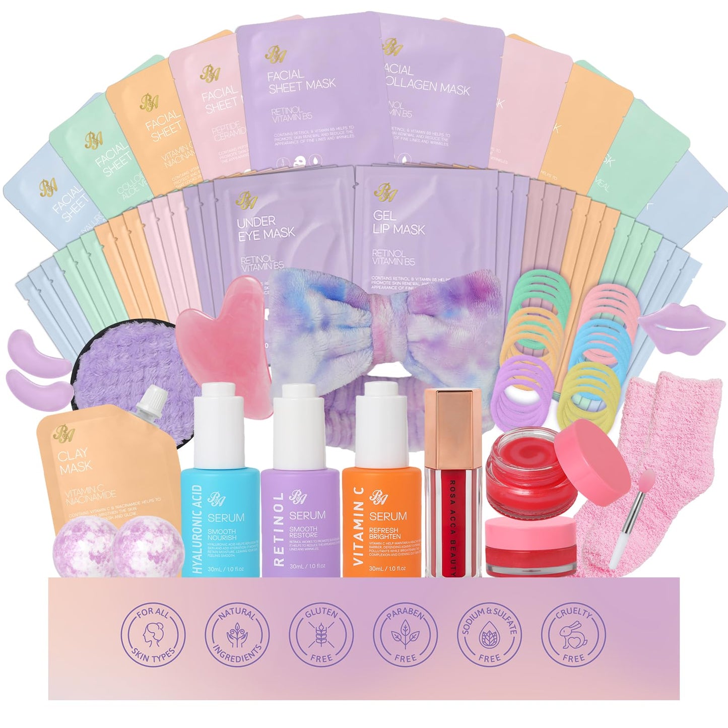 55 Pcs Mothers Day Gift for Mom, Face Sheet Masks Gift Basket Set for Women, Hydrating Skin Care Kit, Home Spa Kit Gift, Face Serum, Gel Eye Mask, Christmas, Birthday, Anniversary, Wife, Mom