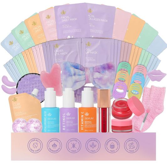 55 Pcs Mothers Day Gift for Mom, Face Sheet Masks Gift Basket Set for Women, Hydrating Skin Care Kit, Home Spa Kit Gift, Face Serum, Gel Eye Mask, Christmas, Birthday, Anniversary, Wife, Mom