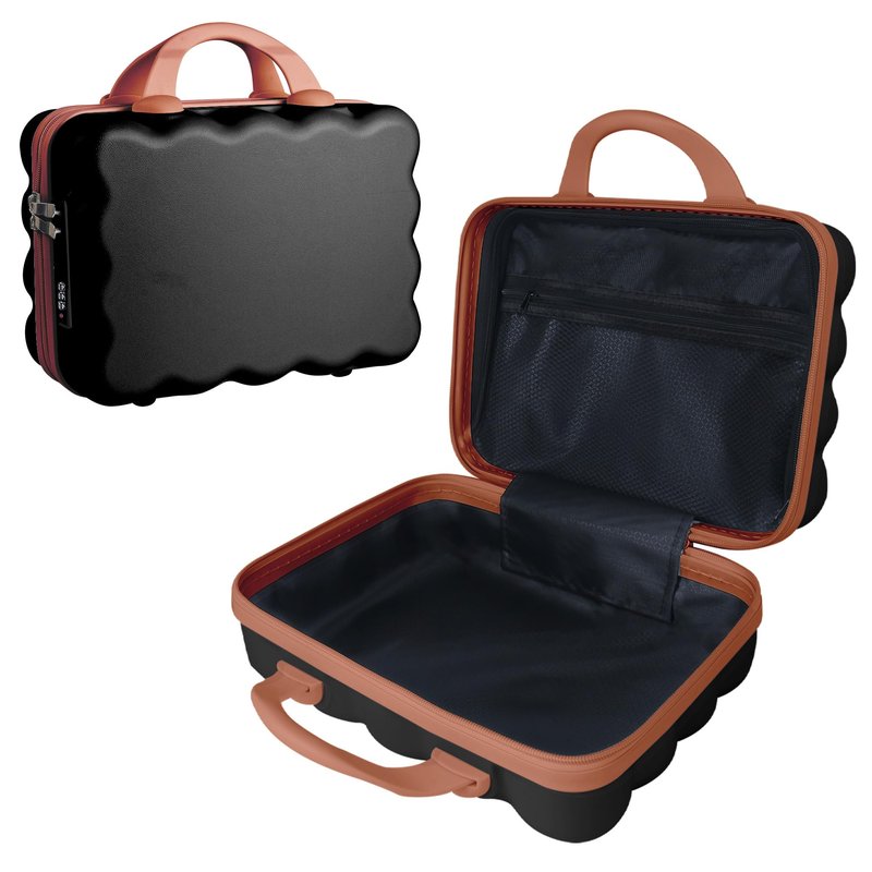 GigabitBest Portable Makeup Travel Case，PC+ABS hard shell cosmetic case,Women's portable cosmetic case with safety lock, suitable for travel and daily use-Black/Brown
