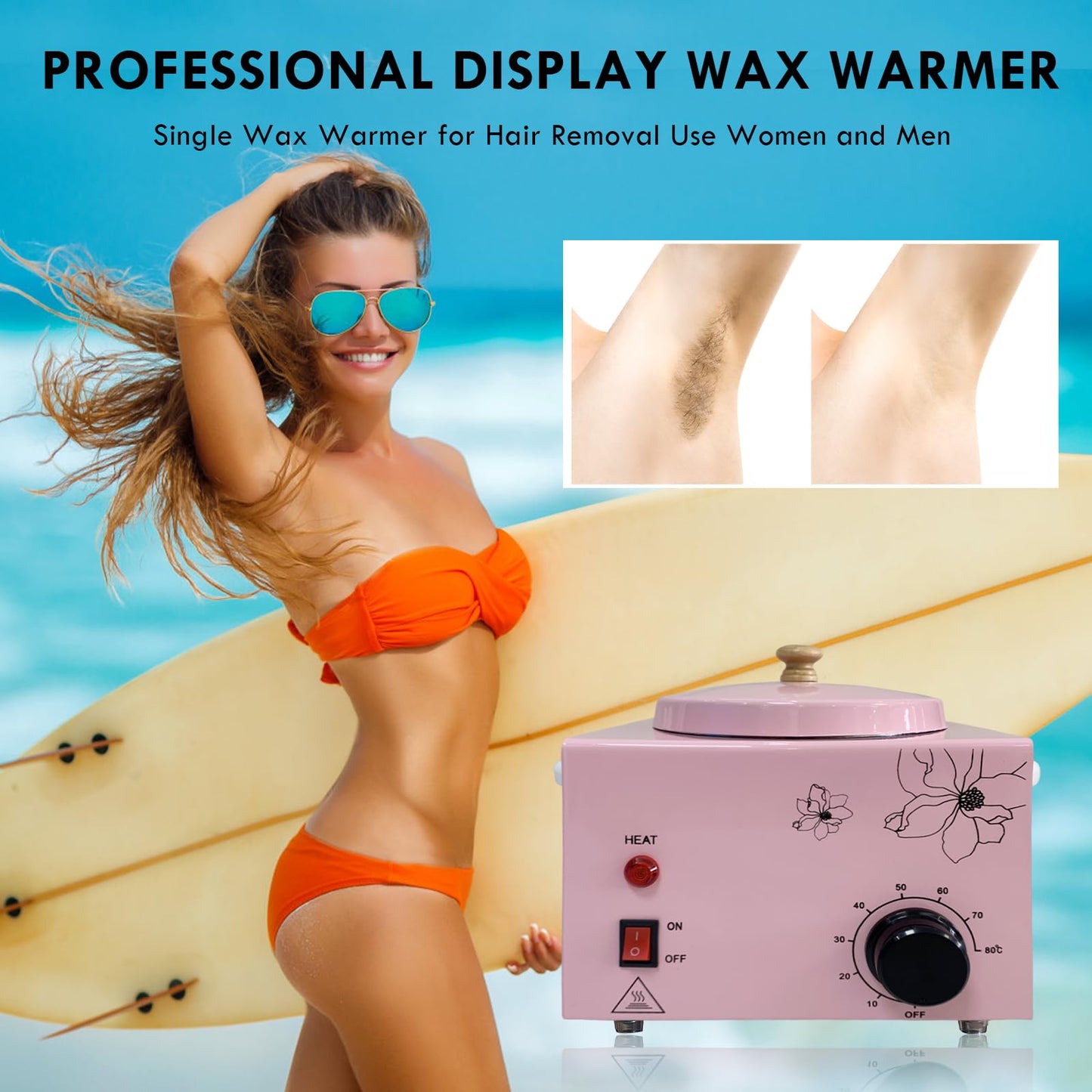 FHATSJ Portable Single Pot Wax Warmer for Painless Hair Removal, Fast Temperature Adjustable Wax Heater with Large Wax Pot for Facial Skin Body SPA Salon Equipment Beauty Salon (Pink-Single Pots)