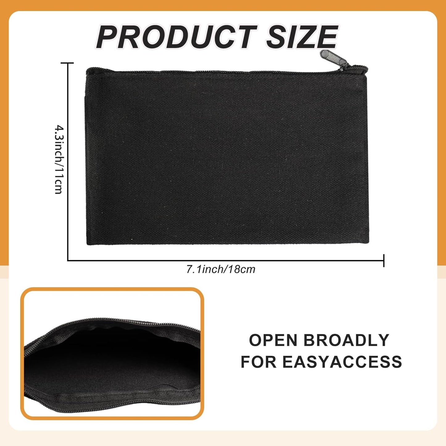 Canvas Zipper Makeup Bags - 84 Pcs Bulk Pencil Pouches for DIY Crafts | Black Cosmetic Storage Set
