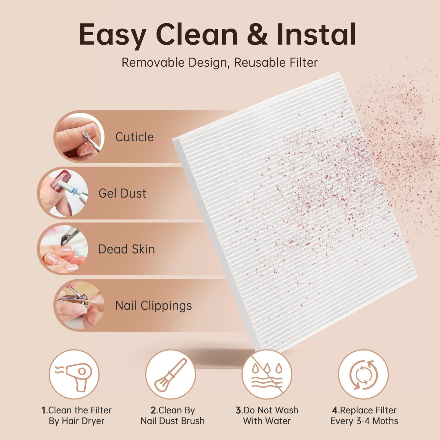 CHRISTINE SHELLY Nail Dust Collector, Mini Bling Crystal Diamond Compact 6000RPM Powerful Vacuum Fan Vent Dust Collector Extractor Dust Suction Machine for Acrylic Nails Polishing, Fast Charging