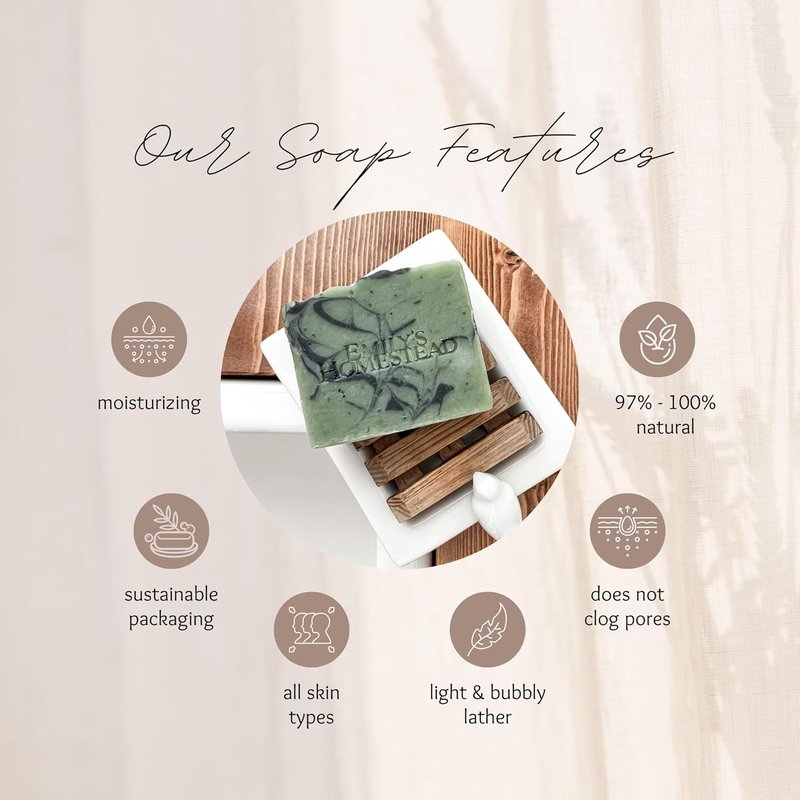 Natural Cucumber Oak Exfoliating Bar Soap - 3 Pack | Emily's Homestead