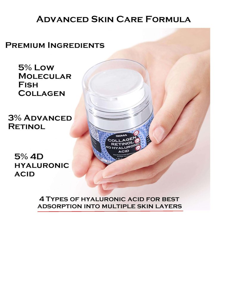 Anti-Aging Face Cream 5% Marine Collagen 3% Retinol 5% Hyaluronic Acid - Wrinkle Firming Moisturizer Face Neck - Professional Strength 1 Finger Cream Dispenser -
