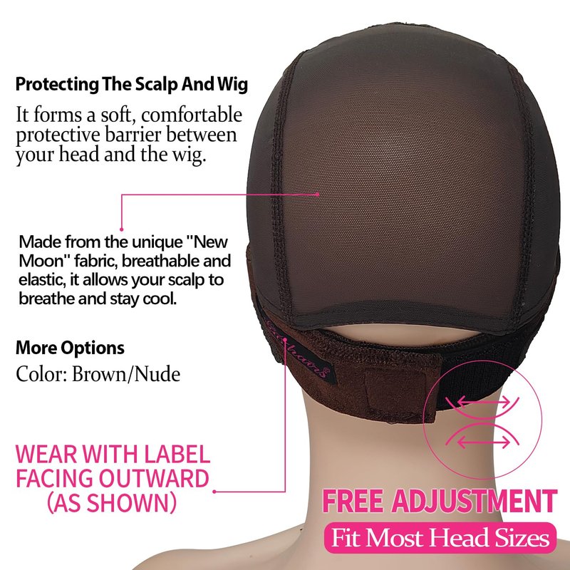 Labhairs Wig Grip Cap for Women - Non Slip, Adjustable Wig Caps Holds Glueless Wigs Securely in Place, Reusable Cap with Headband for Lace Front Wigs, One Size Fits All (Brown)