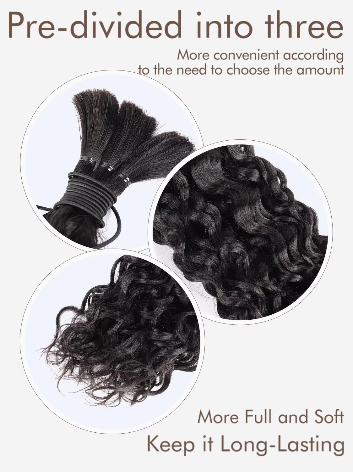 12A Human Braiding Hair - 24 Inch Water Wave for Boho Knotless Braids | 50g Unprocessed Brazilian Virgin Hair