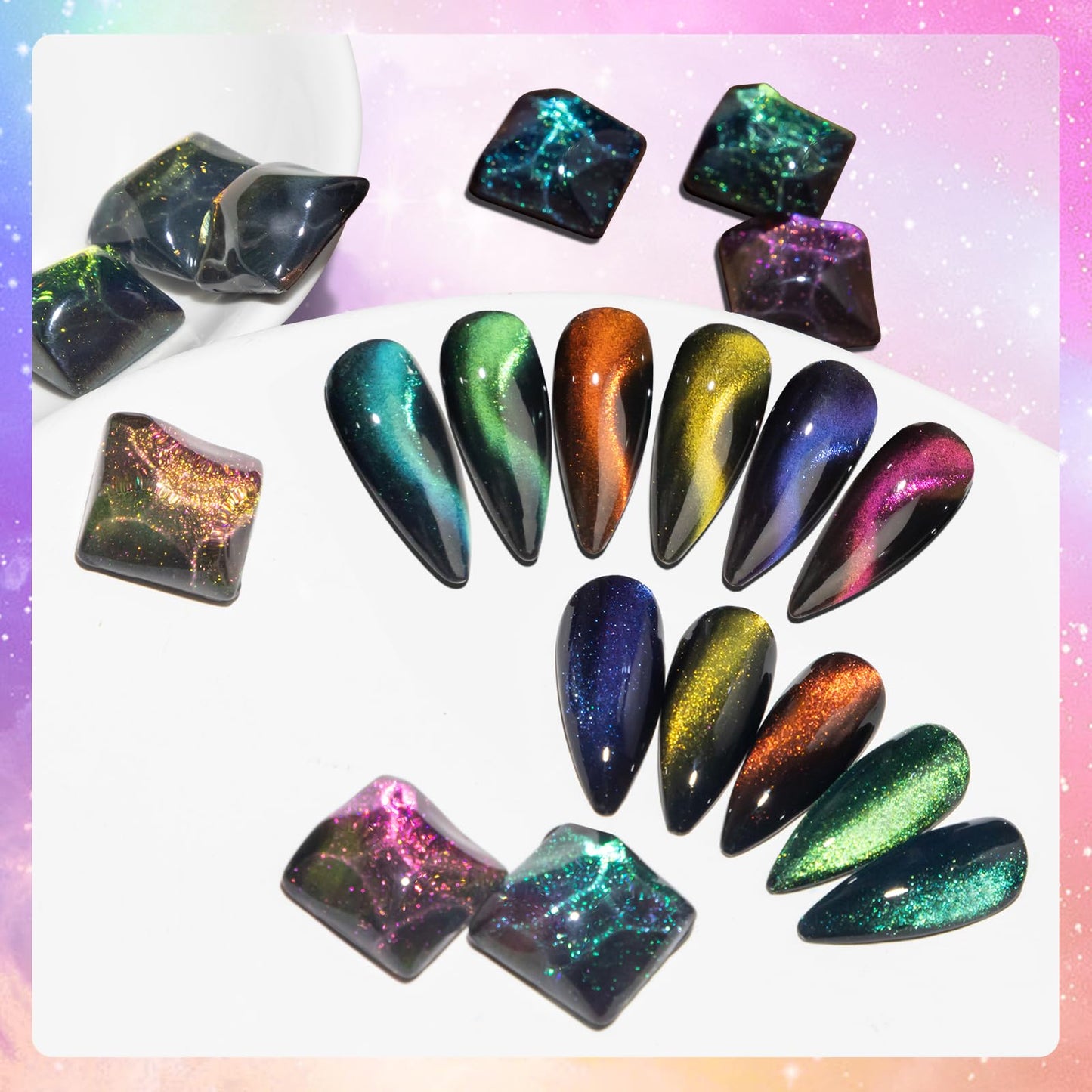 SUPWEE Cat Eye Gel Nail Polish with Magnet 9D Galaxy Cateye Manicure Soak Off UV DIY Salon Home Gift 12 Colors 7ml(0.24fl oz)