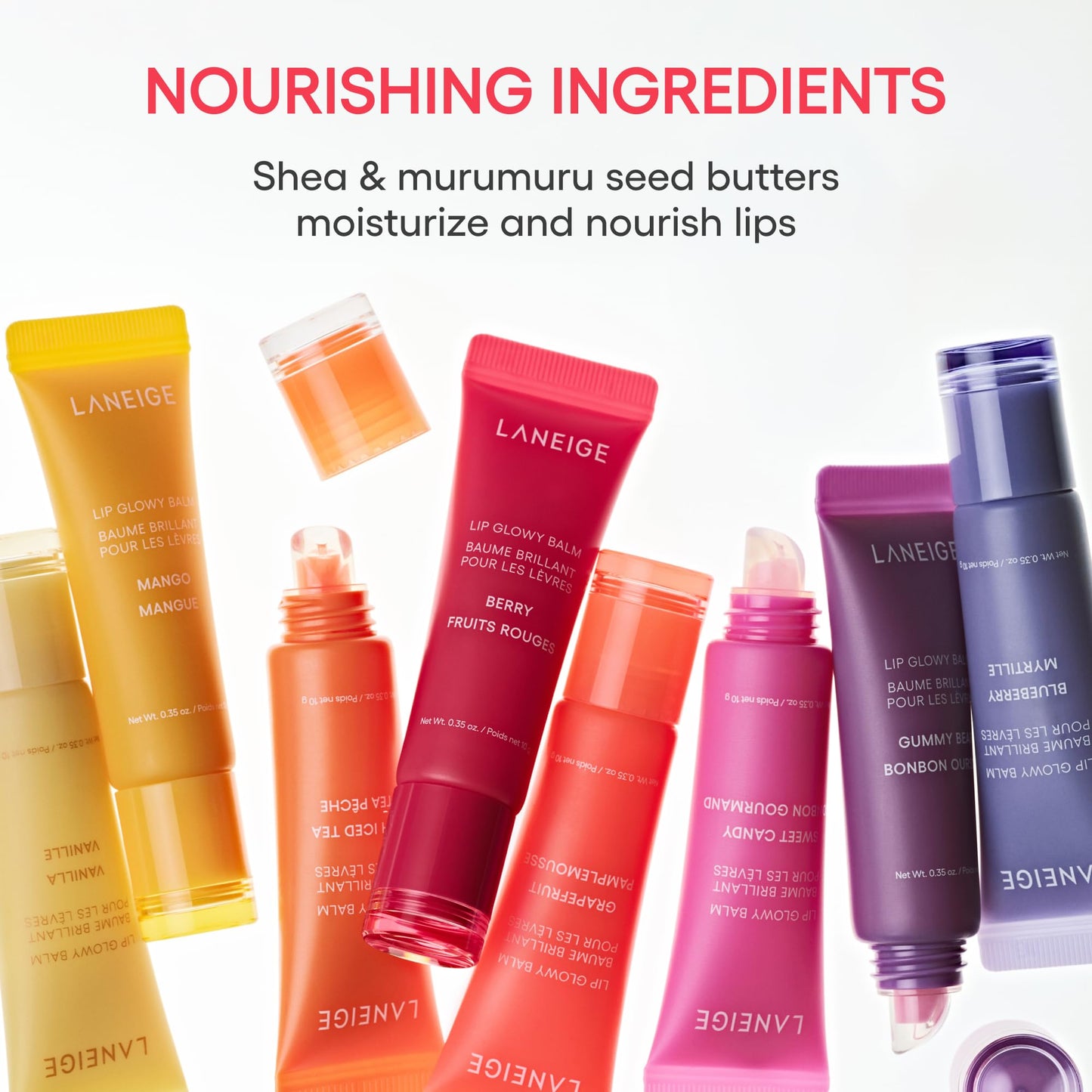 LANEIGE Lip Glowy Balm: Sheer Tinted Lip Treatment Balm Tube with Shea & Murumuru Butters for Hydrating, Moisturizing, Glossy, Non-Sticky Shine, Berry | Korean Skin Care, Vanilla