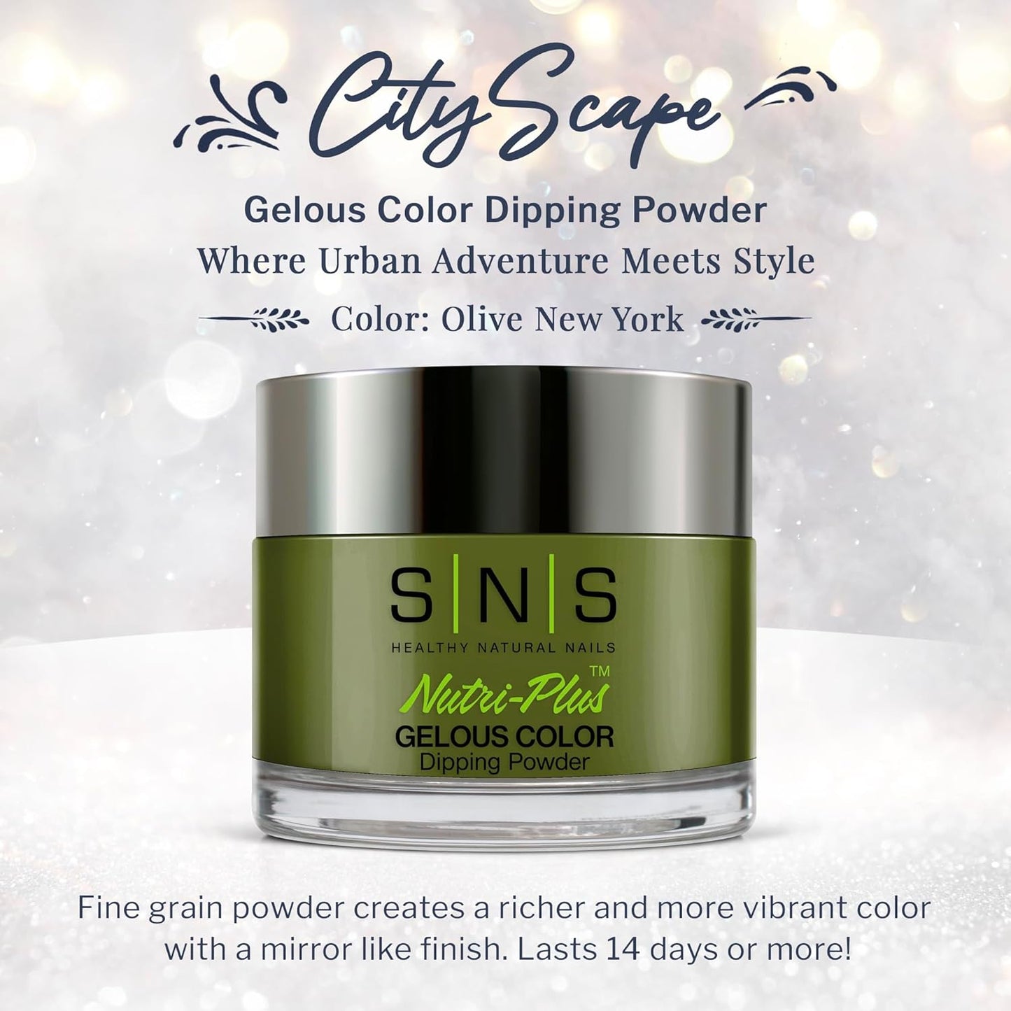 SNS Nail Dip Powder - Olive New York Green/Moss Cream Color | Long-Lasting 14-Day Wear, Low-Odor, No UV Lamp - 1.5 OZ