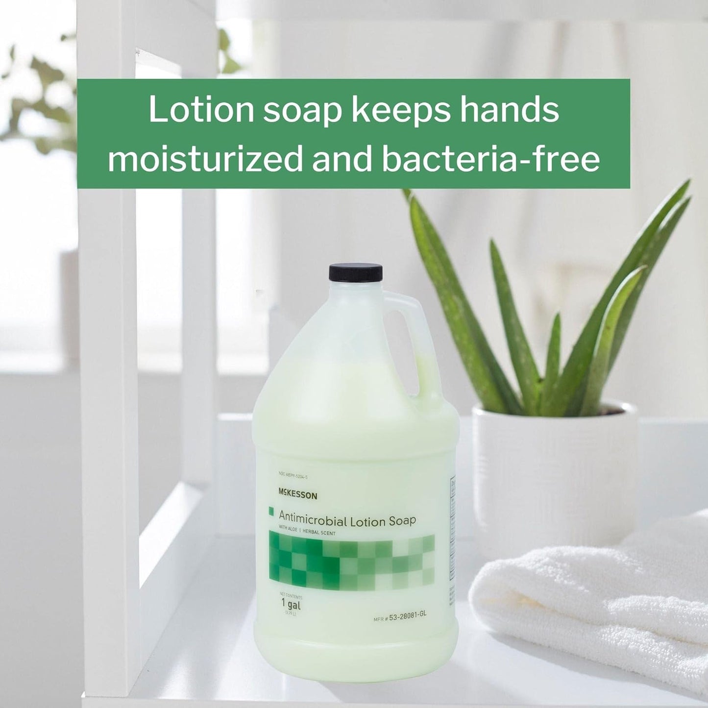 McKesson Antimicrobial Lotion Hand Soap - Aloe Infused, 1 Gallon Refill Bottle | Herbal Scent, Medical-Grade Cleanliness