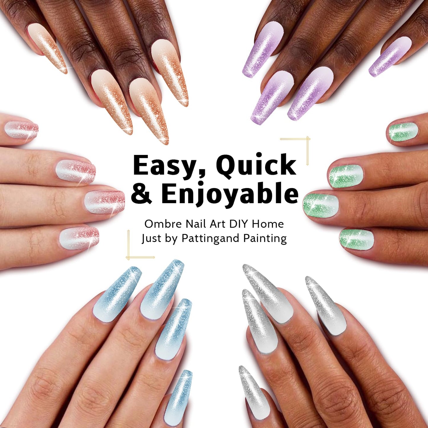 Ombre Nail Gel Set - 9 Colors Sponge Pat Paint for Floral Nail Art, No Wipe, UV/LED Curing