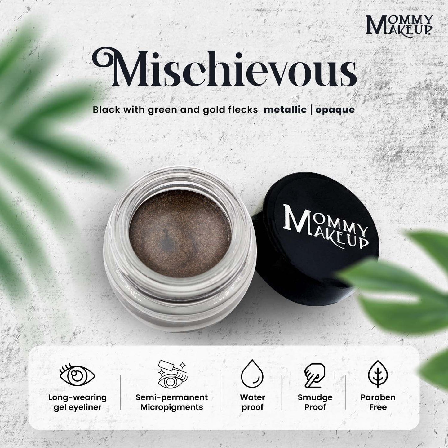 Mommy Makeup [Bundle - Save 20%] Waterproof Stay Put Gel Eyeliner in Mischievous + Pointed Eyeliner Brush