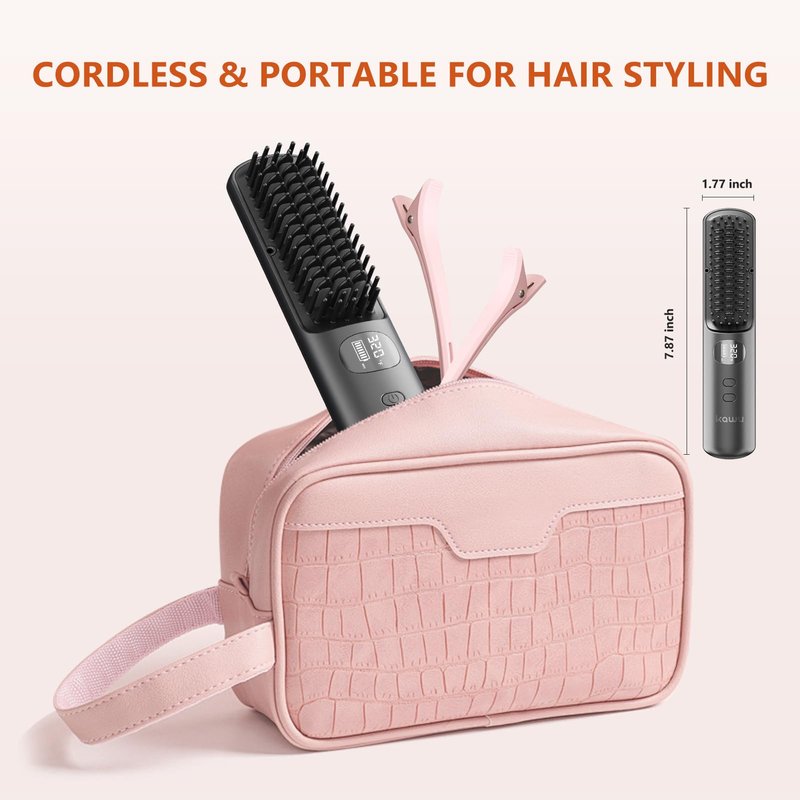 Kawu Electric Hair Straightener, Portable Hot Comb Cordless for Travel, Negative Ion Ceramic Wireless Mini Straightening Comb, USB Rechargeable Anti-Scald Styling Iron for Women & Girls