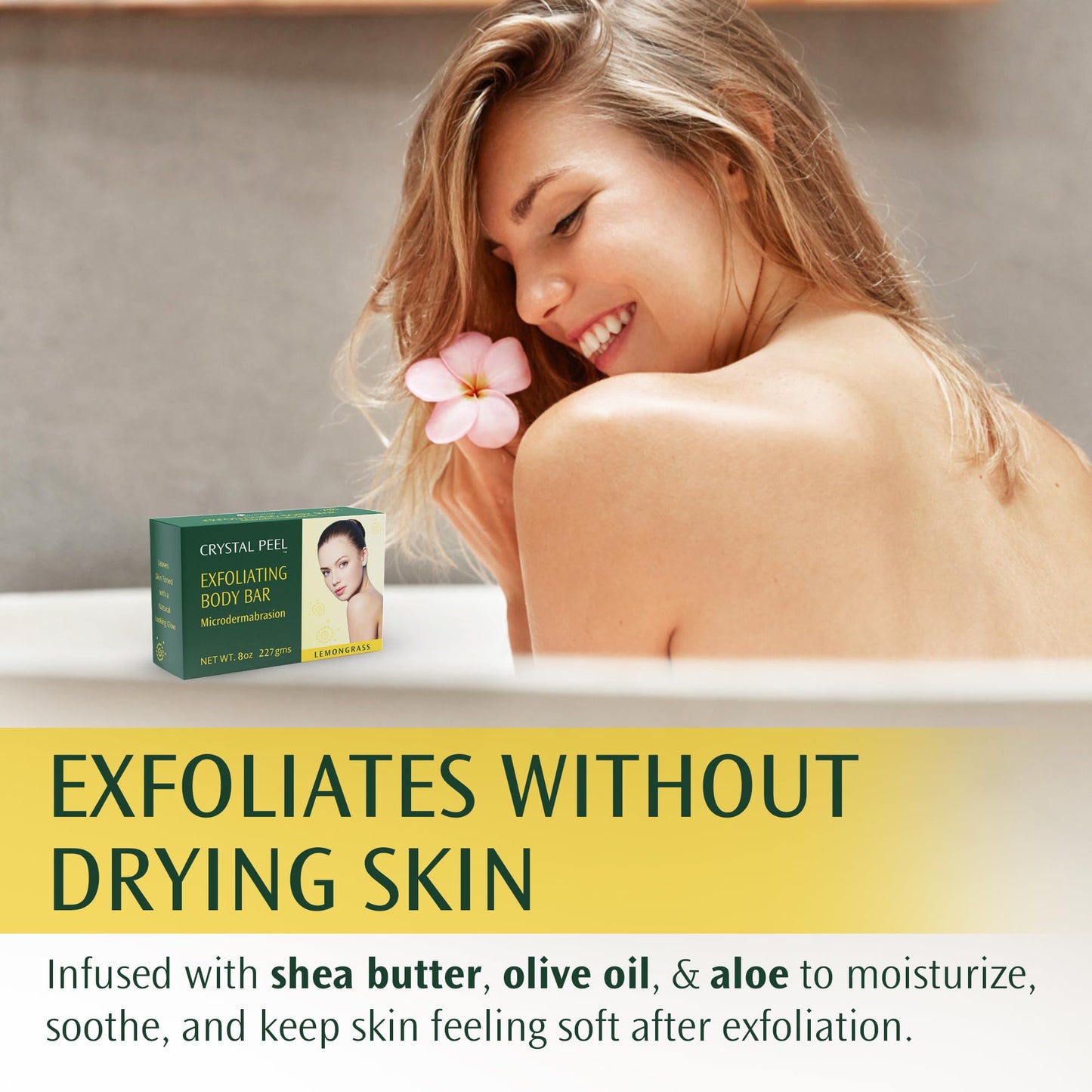 Exfoliating Bar Soap for Men & Women, Crystal Peel Luxury Microdermabrasion Hydrating & Exfoliating Body Soap Bar Solid Magnesium Mineral Scrub for Buffing Away Dirt & Oil Smooths Skin, Lemongrass 8oz