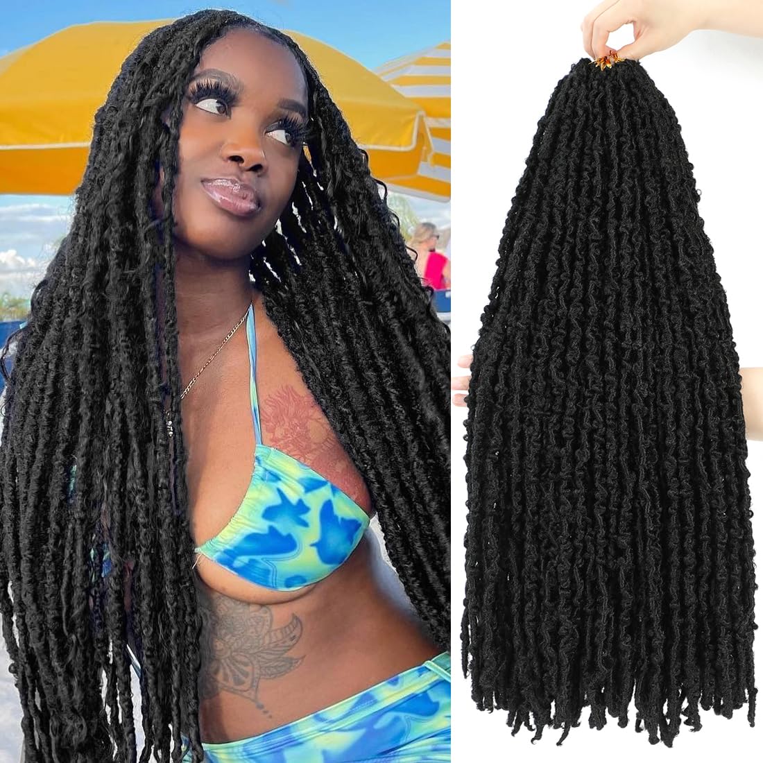 GetGal 24 inch Butterfly Locs Crochet Hair Pre Looped Distressed Faux Locs Crochet Hair for Black Women 6 Packs Butterfly Soft Locs Natural Hair Extension(24inch,1B)