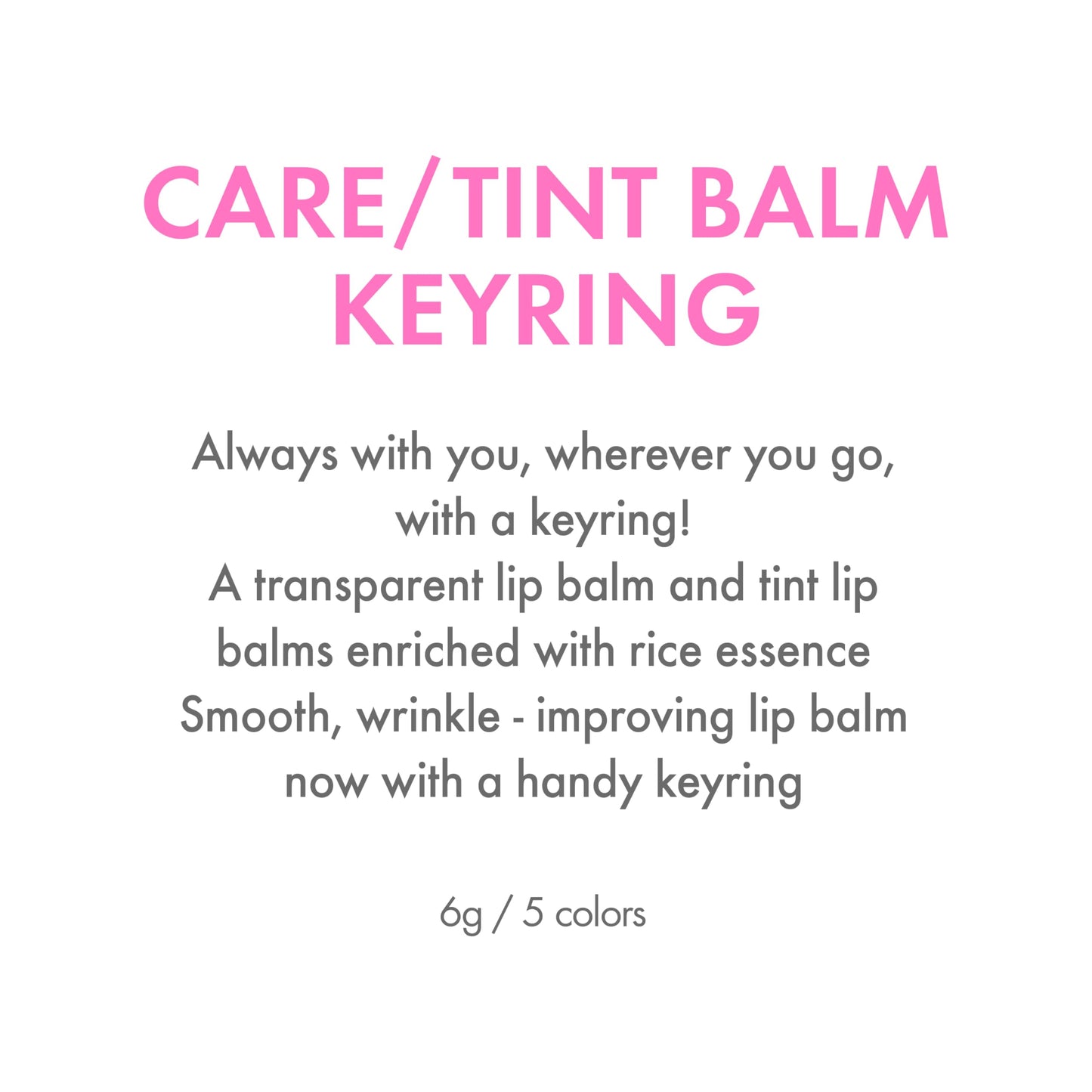 Amuse SEOUL Care Tint Lip Balm Keyring | Korean Beauty Hydrating Lip Balm + Keychain, Rice Extract & Multi-Peptide Complex, Clear Glossy Finish | 0.21 oz