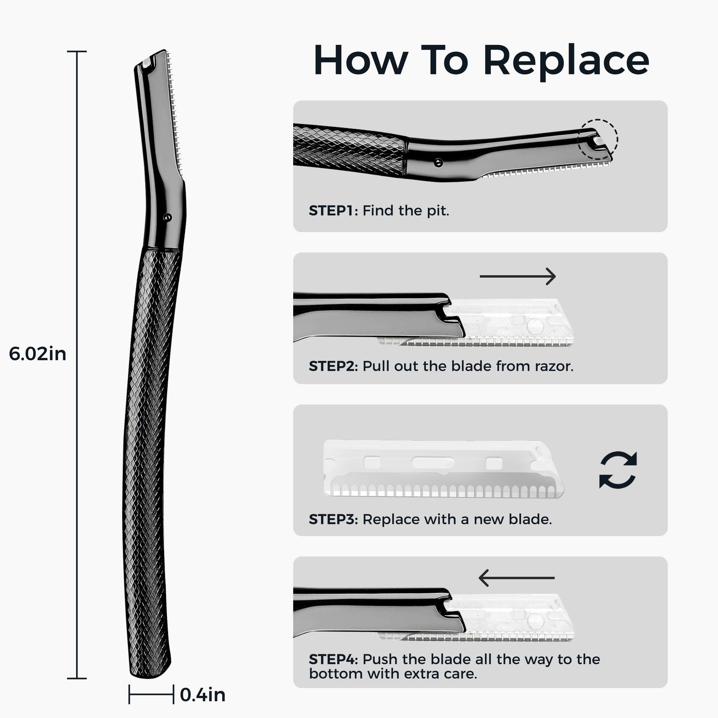 ZOMCHI Eyebrow Razor, Face Razors for Women & Men, Eyebrow Trimmer Shaper with Precision Cover, Facial Shaver with 6 Blades, Black, Metal with Silicone Protective Cover