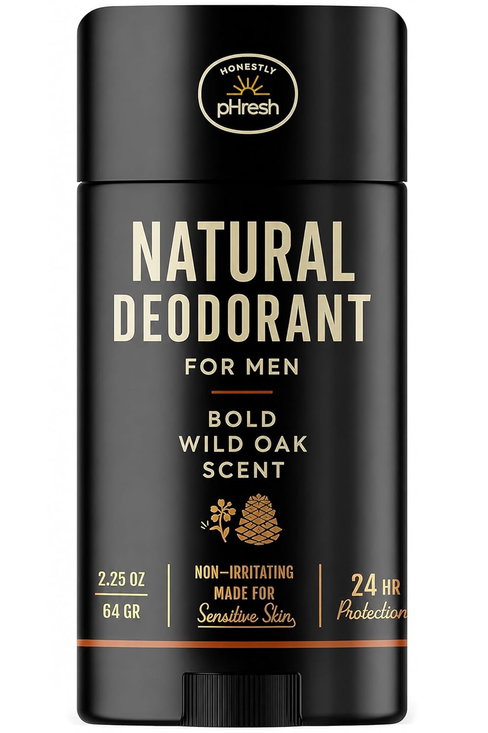 Prebiotic Natural Deodorant for Men - Aluminum & Baking Soda Free | 24-Hour Odor Protection, Bold Wild Oak Scent, 2.5 oz