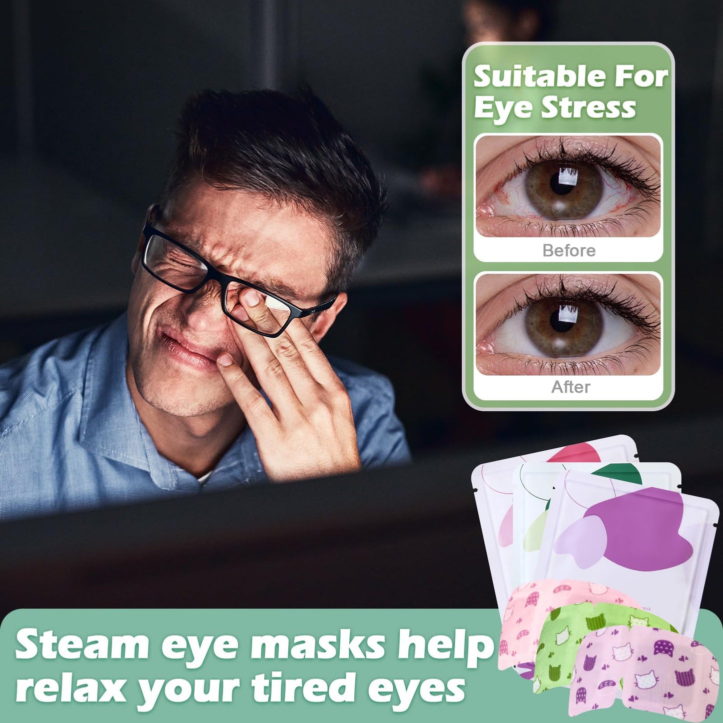 Silicherry 96 Pack Steam Eye Mask Disposable for Dry Eyes, Heated Eye Mask Self Heating Warm Compress for Women Men Sleep, Travel Essential, Relaxing Gifts - Lavender, Unscented, Rose