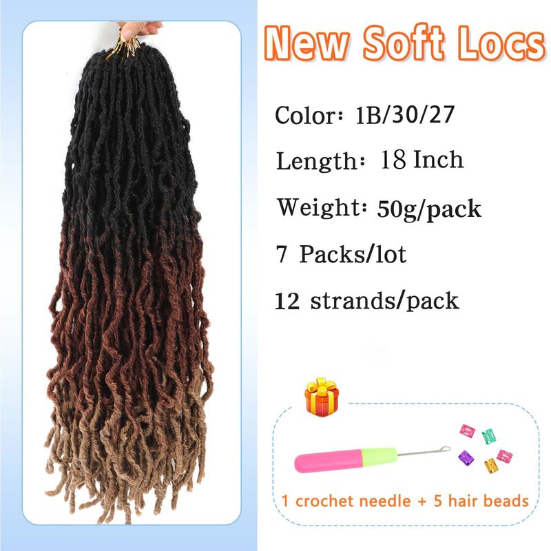 Soft Locs 26 Inch 7 Packs Ombre Crochet Hair Pre Looped Faux Locs Crochet Hair For Black Women Butterfly Locs Hair Nu Goddess Braids Crochet Hair(1B/30/27, 26 Inch, 7 Packs)