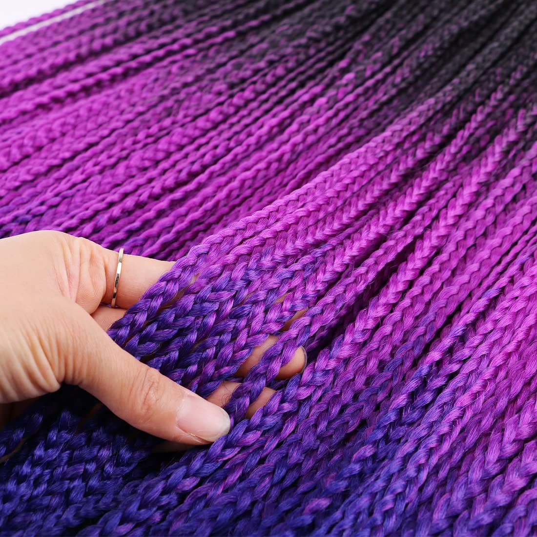 8 Packs Goddess Crochet Box Braids Hair 24Inch Pre looped Box Braids Crochet Hair for Black Women Ombre Purple Blue Striaght Knotless Box Braided Freetress Braiding Hair(Black/Purple/Blue#)
