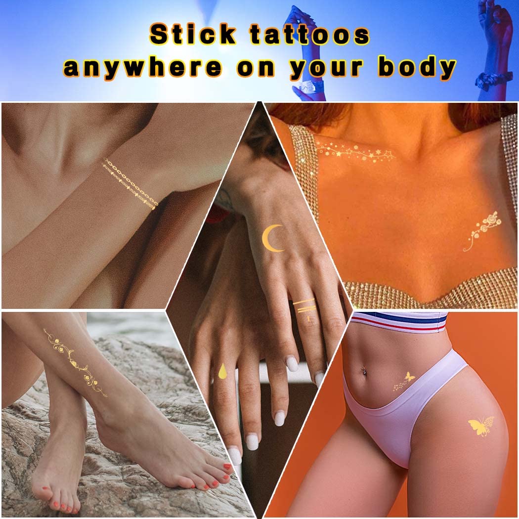 Uranian Temporary Face Tattoo Stickers Gold Freckles Stickers for Women Butterfly Transfer Metallic Tattoos Mixed Styles Waterproof Fake Tattoos for Face Makeup Carnival Festival Halloween (Set 1)
