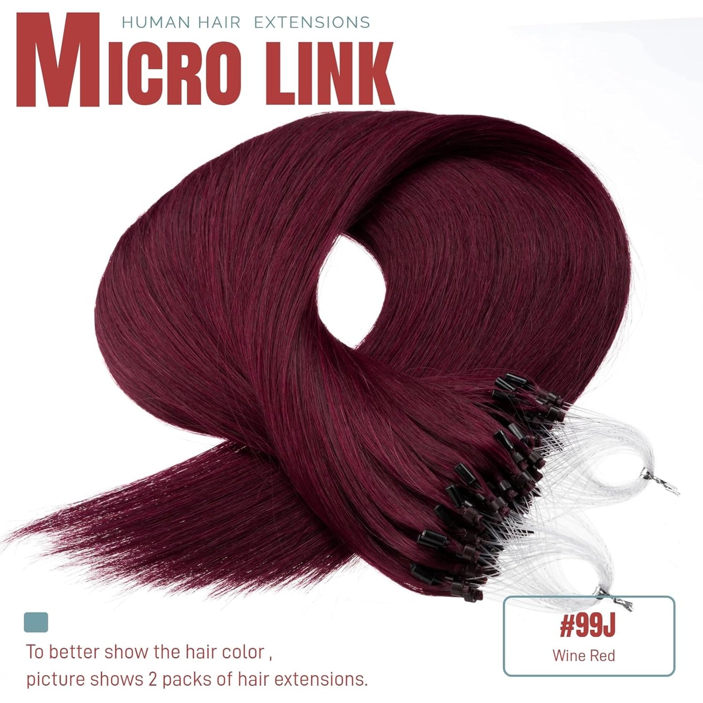 Microbead Human Hair Extensions - Wine Red #99J Microlink | 14 Inch, 50g, 1g/s