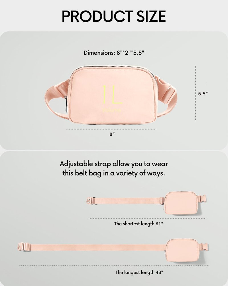 ODODOS Unisex Mini Belt Bag with Adjustable Strap Small Fanny Pack for Workout Running Traveling Hiking, Pale Coral