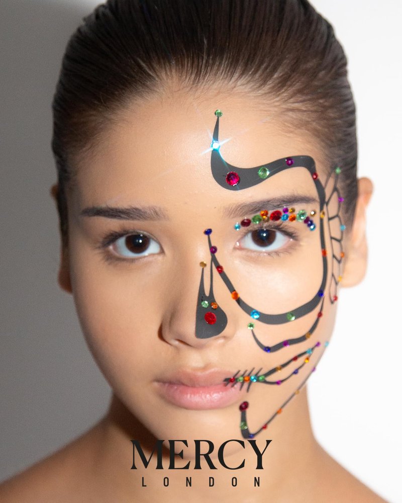 Day of the Dead Face Jewels by Mercy London Skeleton Costume Accessories Gems All In One Halloween Stick On Sticker