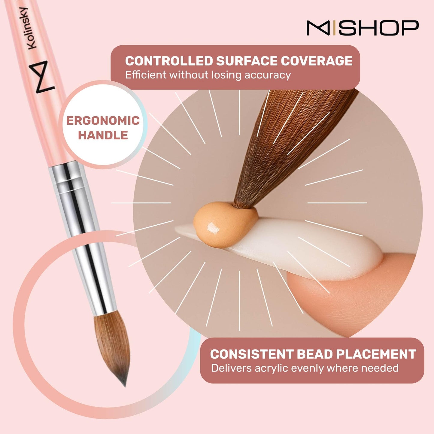 M – Majesti Pink 100% Kolinsky Acrylic Nail Brush | Professional Acrylic Sculpting & Application Brush | Handcrafted Premium Nail Art Tool for Nail Technicians (#14)