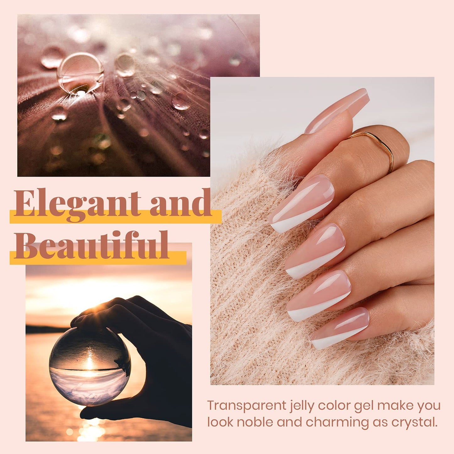 beetles Gel Polish Nail Set 6 Colors Milky White Sheer Pink Nude Jelly Transparent and 6 Colors Jelly Neon Purple Yellow Gel Polish Gel