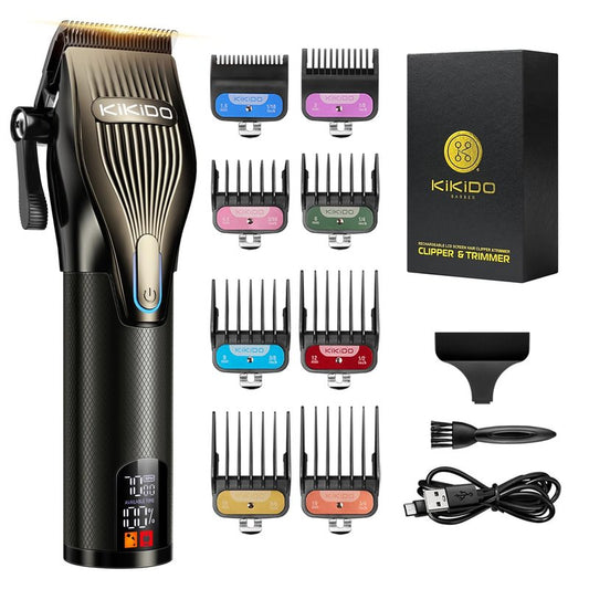 KIKIDO Hair Clippers for Men + T-Blade Trimmer Kit, Rechargeable Barber Trimmer with LCD Display & Guide Combs for Hair Cutting, Cordless Hair Clipper, Professional Clippers Set for Home Use