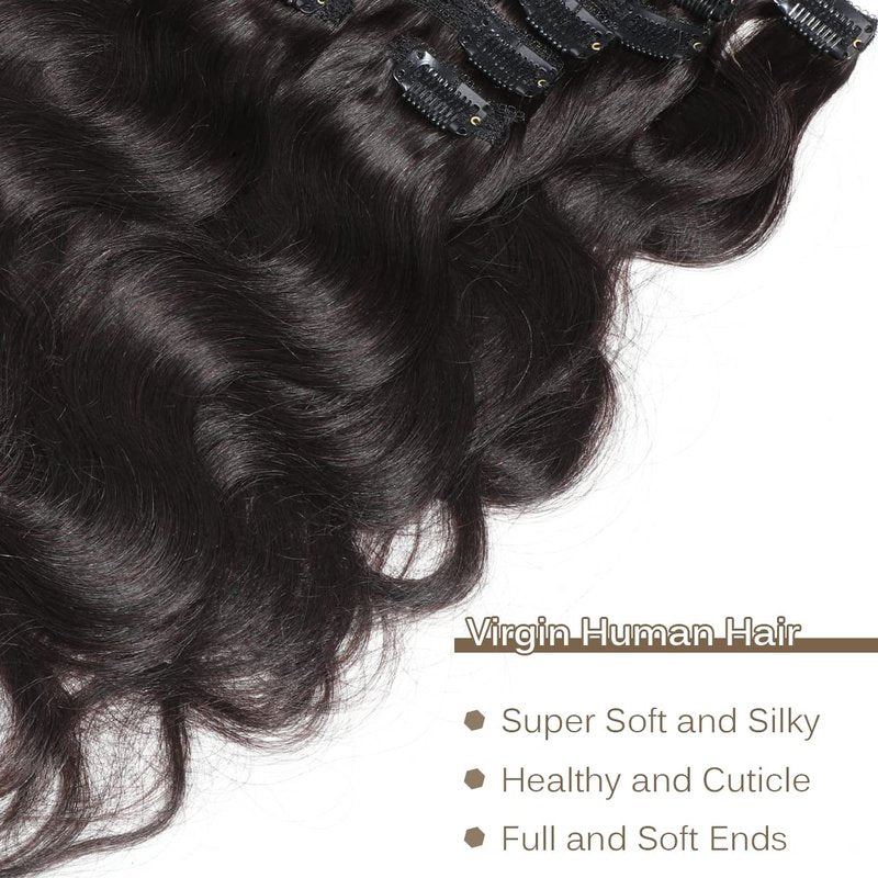 Wavy Clip in Hair Extensions Real Human Hair Urbeauty Hair Clip Ins for Black Women Human Hair Seamless Remy Body Wave Black Clip In Hair Extensions 7pcs/Set Triple Weft 12inch