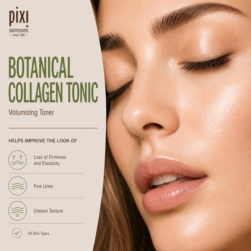 Pixi Botanical Collagen Tonic, Volumizing & Hydrating Toner, Enhanced with Peptides & Botanicals to Firm & Revitalize, Alcohol-Free Daily Moisturizing Toner, 100 ml / 3.4oz