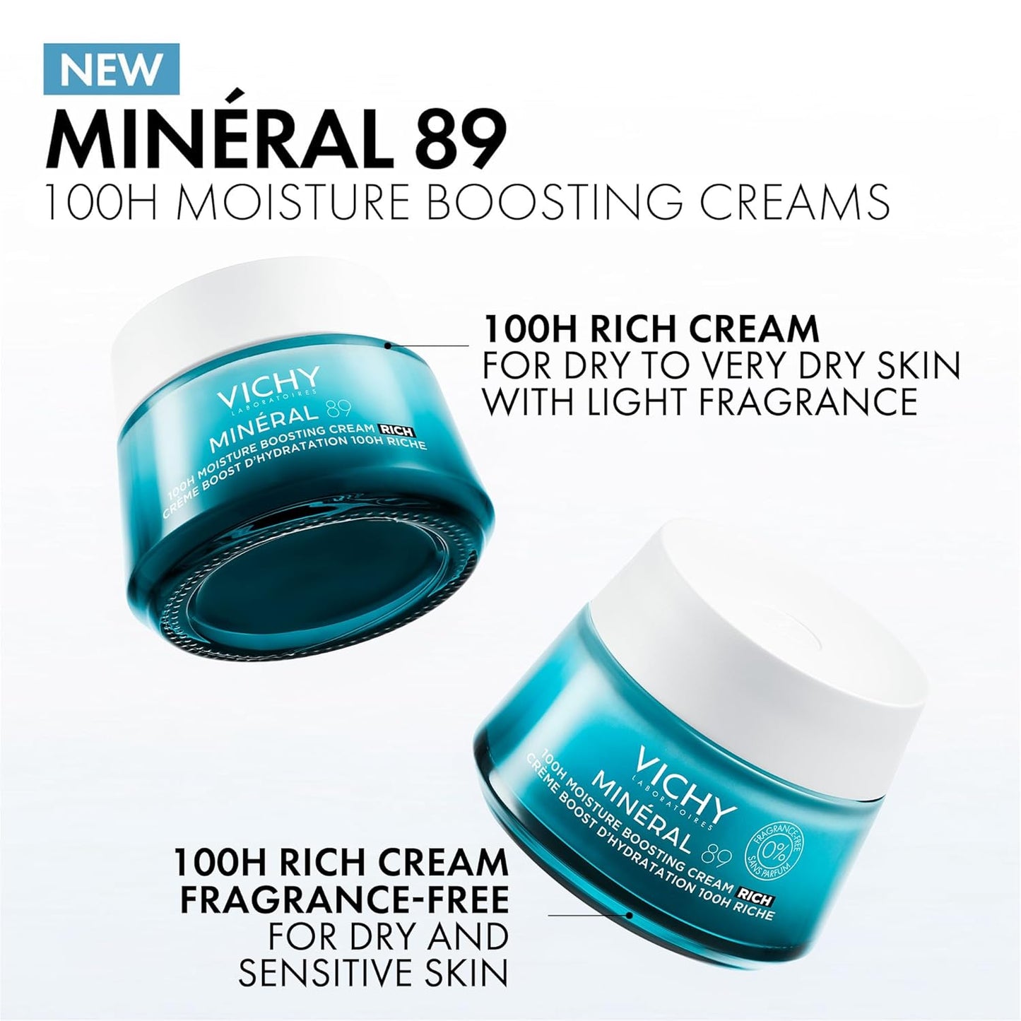 VICHY Mineral 89 Rich Cream - 100H Hydrating Face Moisturizer with Hyaluronic Acid & Niacinamide | Ideal for Dry Skin