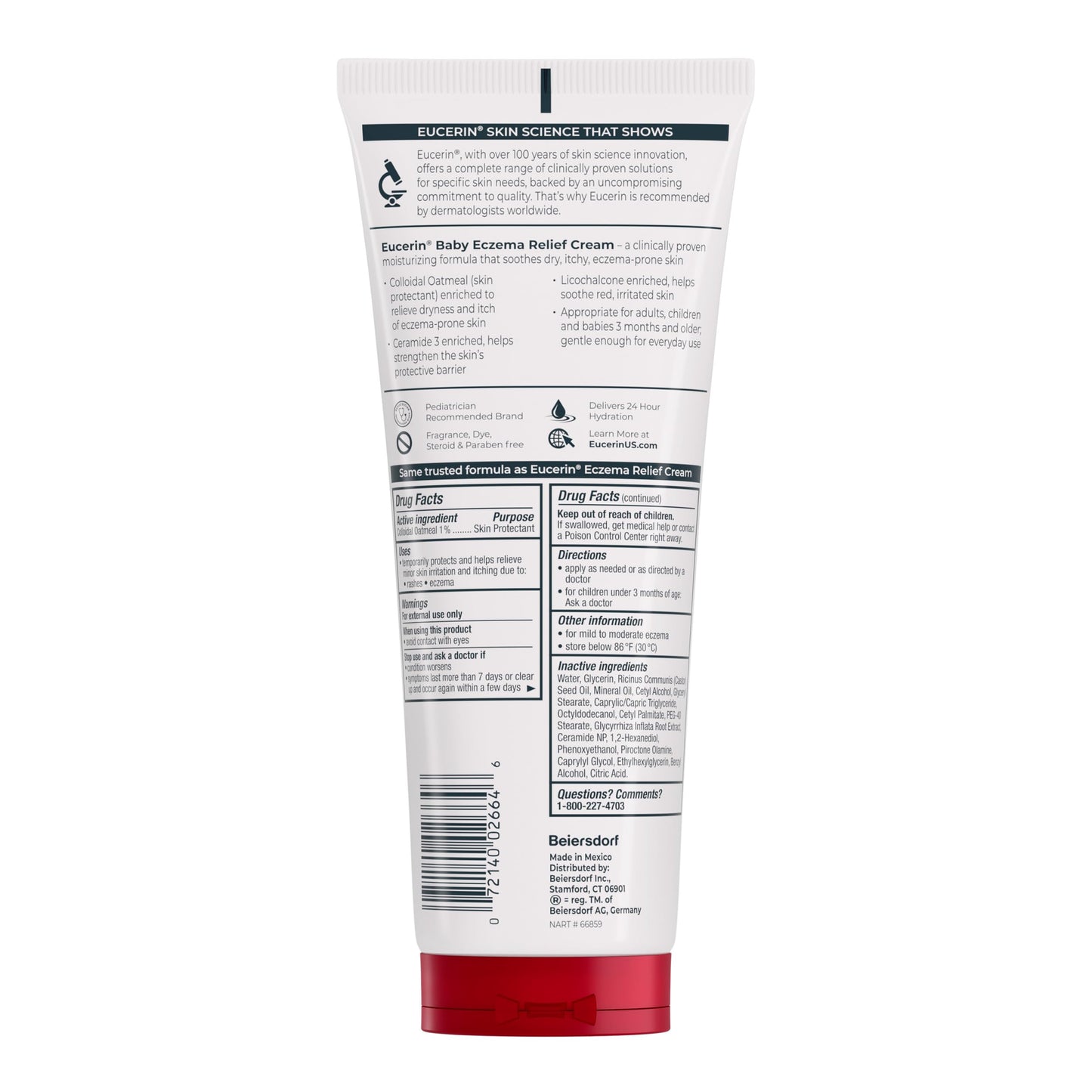 Eucerin Baby Eczema Relief Body Cream, Fragrance Free Baby Eczema Cream with Colloidal Oatmeal, Ceramide-3 and Licorice Root Extract, 8 Oz Tube