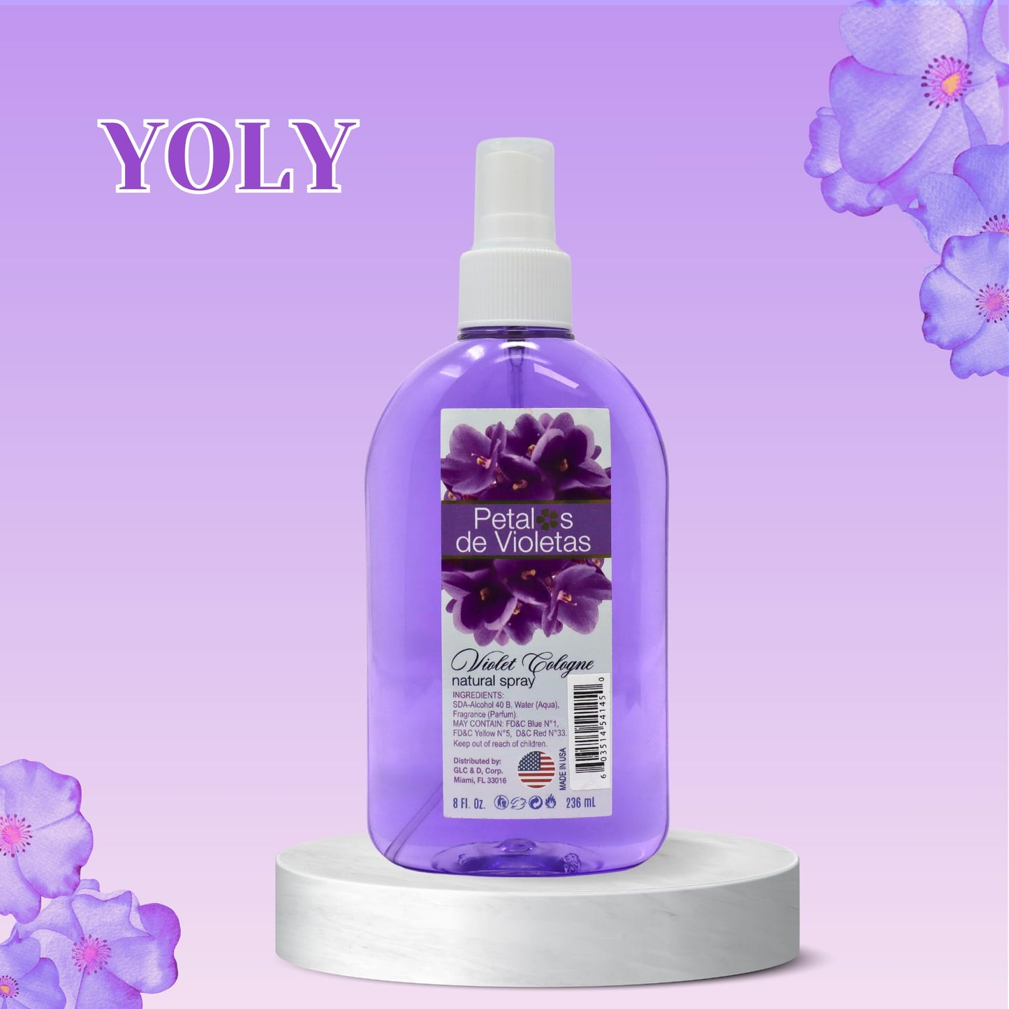 YOLY Petalos de Violetas, Traditional Violet Cologne, Long Lasting, For Babies and Adults (8 Fl Oz/Pack of 1)