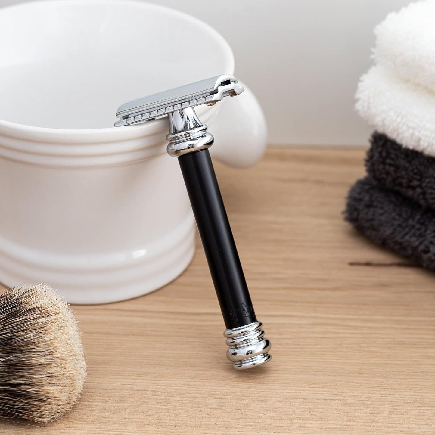 Merkur 38B Double Edge Safety Razor - Black Handle | Extra Large Brass Grip | Plastic-Free, Two-Piece Design
