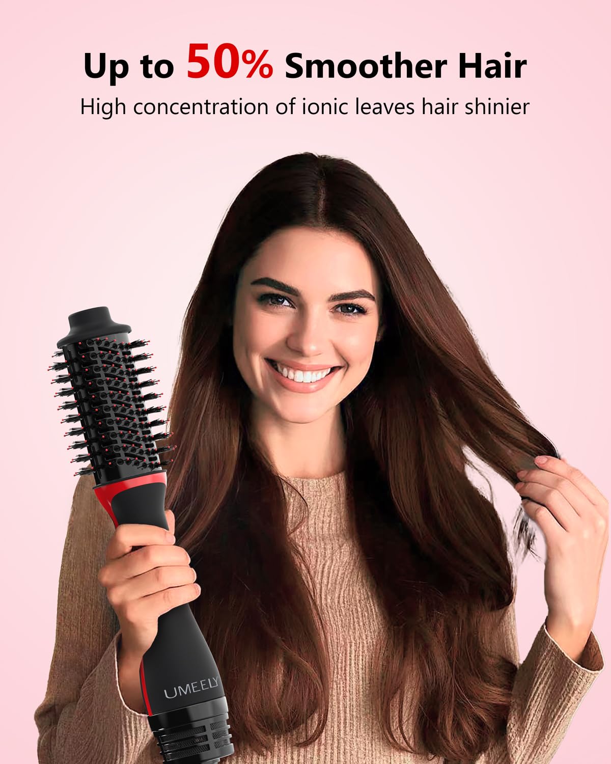 Umeely Plus 2.0 Hair Dryer Brush Blow Dryer Brush in One, 2'' Oval Brush Head Hot Air Brush Styler & Volumizer with Ionic Technology, NTC Smart Temp Control for Smooth, Frizz-Free, Shiny Hair
