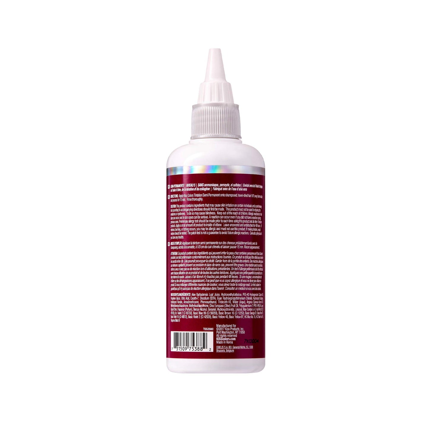Red by Kiss Tintation Semi-Permanent Hair Color, Aloe Vera Water Based, Argan Oil, Olive Oil, Collagen & Keratin, Long-Lasting Color Dye (Red Velvet, 2 Pk, 5 Fl Oz)