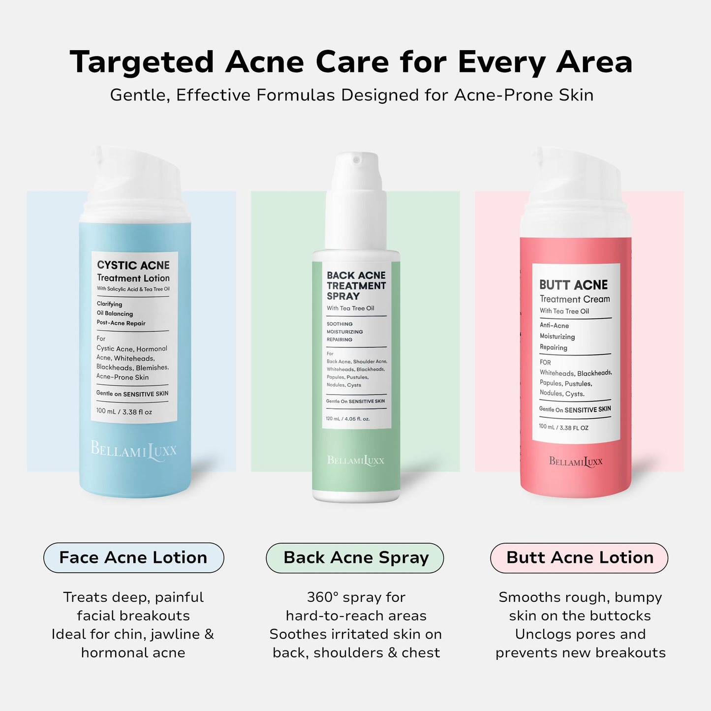 BellamiLuxx Cystic Acne Treatment for Face: Hormonal Acne Treatment Cream for Teens & Adults - Salicylic Acid & Tea Tree Oil Pimple Spot Remover - Anti-Acne Moisturizer Reduces Redness, Blemishes