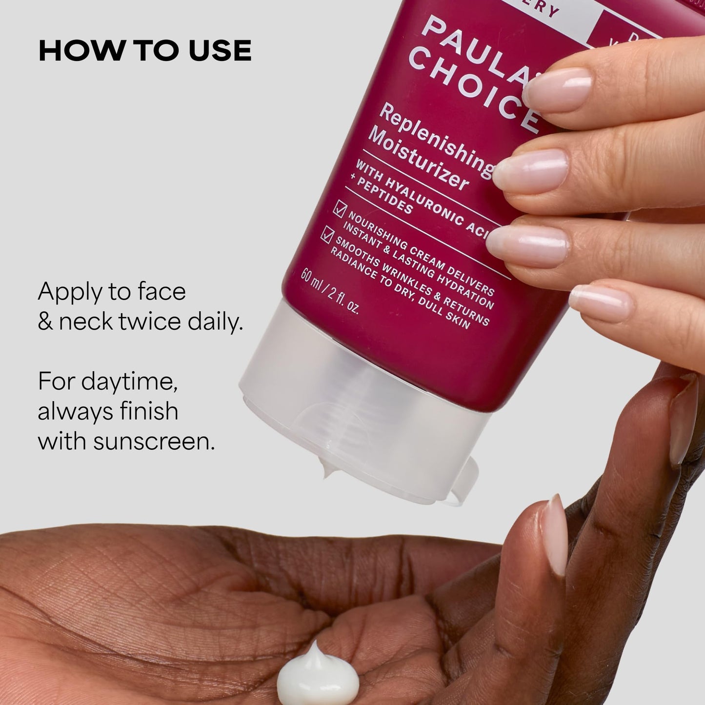 Paula's Choice SKIN RECOVERY Replenishing Face Moisturizer Cream, Daily Facial Moisturizer with Hyaluronic Acid, & Peptides, Face Lotion for Dry, Sensitive Skin, Fragrance-Free, 2oz