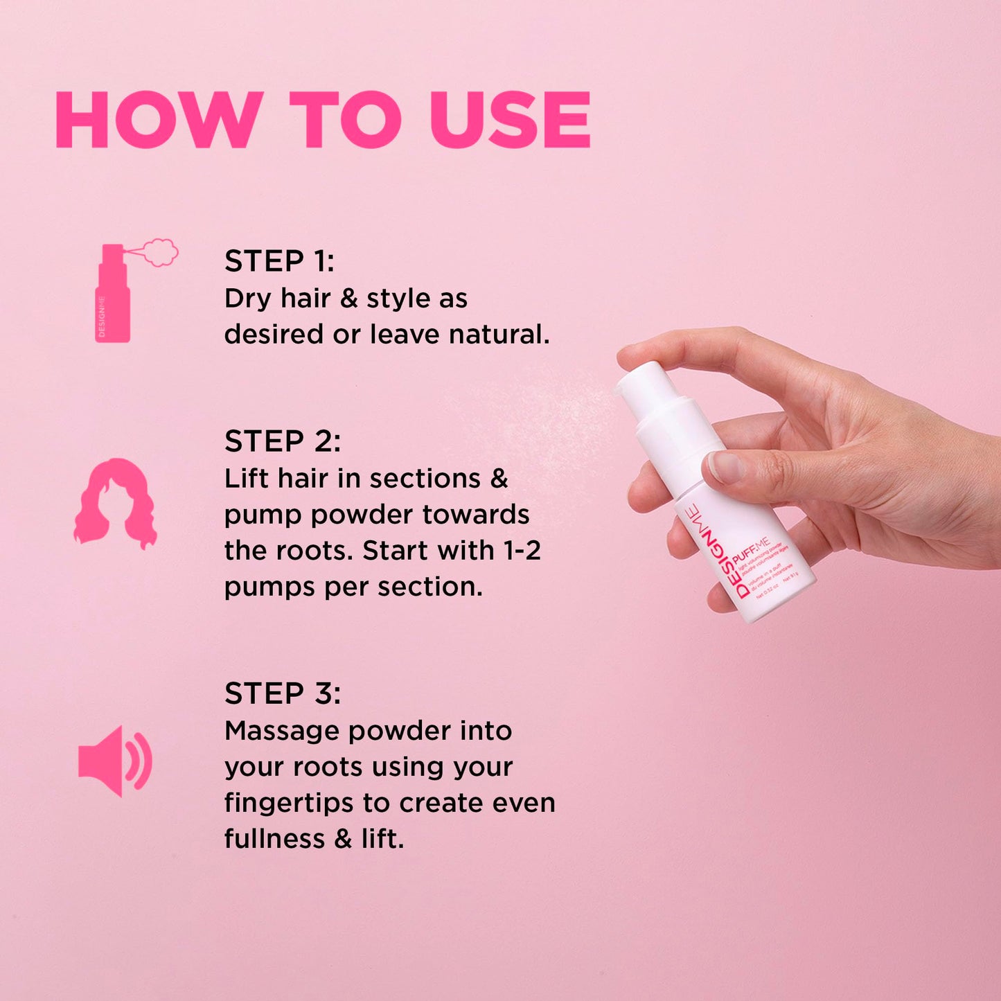 Design.Me PUFF.ME Hair Powder - Texture Powder - Root Lifting with Strong, Long-Lasting Hold - Instantly Boosts Hair Volume for Women - For Straight, Wavy & Curly Hair